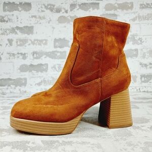 New New Keyla Platform Brown Faux Suede Chunky Bootie O392
